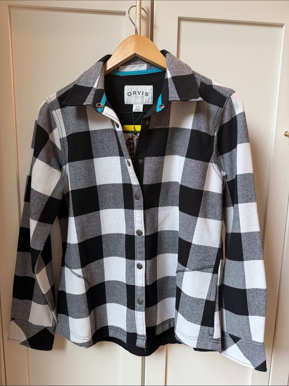 Orvis Black & White Buffalo Plaid Button-Down Shirt Jacket NWT